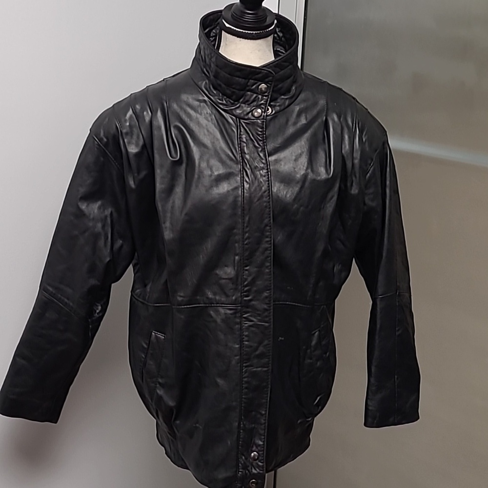 Hemingway Collection Size 7/8 Men's Black Vintage Leather Moto Bomber Jacket